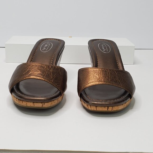 Talbots Bronze Brown Leather Upper Slip-On Wedge Sandal Size 7 1/2B - Picture 6 of 13